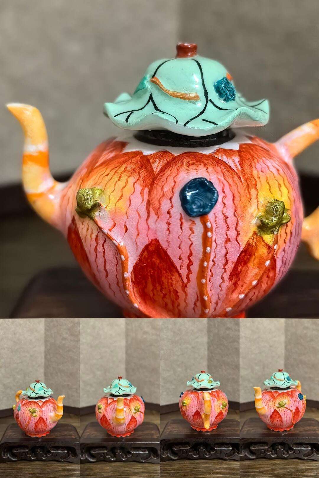 Pastel Lotus & Lotus Leaf Teapot Magnet|Qianlong Aesthetic in Your Home