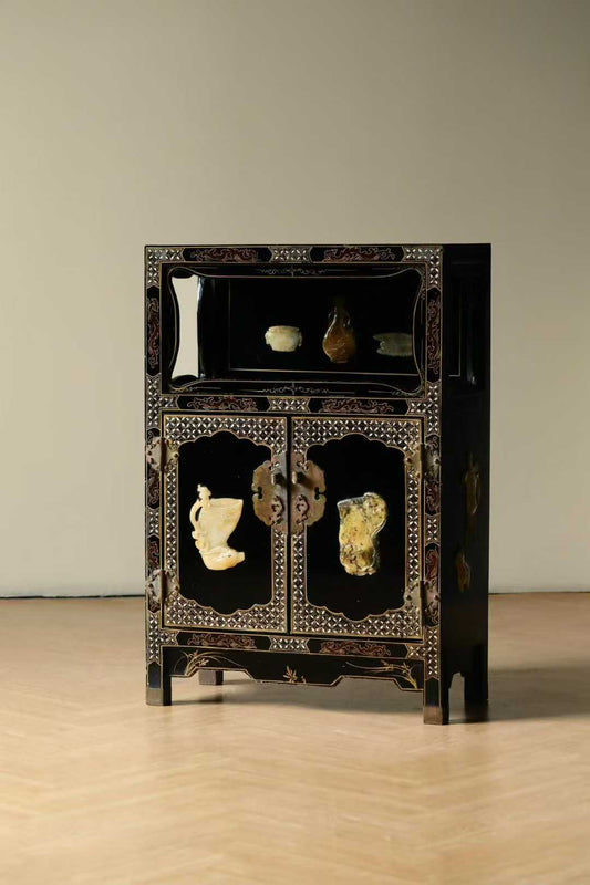 Imperial Black Lacquer Cabinet with Jade Inlays – Handcrafted Unique Masterpiece