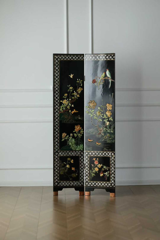 Handcrafted Oriental Room Divider “Flowers & Birds” ｜ Collector’s Piece