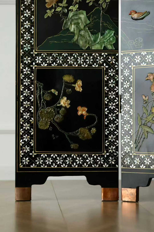 Handcrafted Oriental Room Divider “Flowers & Birds” ｜ Collector’s Piece