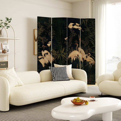 Chinese Vintage Black Crane Folding Screen Divider