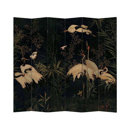 Chinese Vintage Black Crane Folding Screen Divider