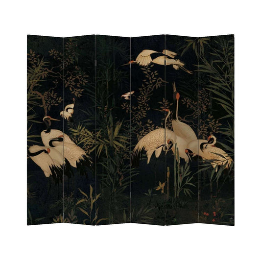 Chinese Vintage Black Crane Folding Screen Divider