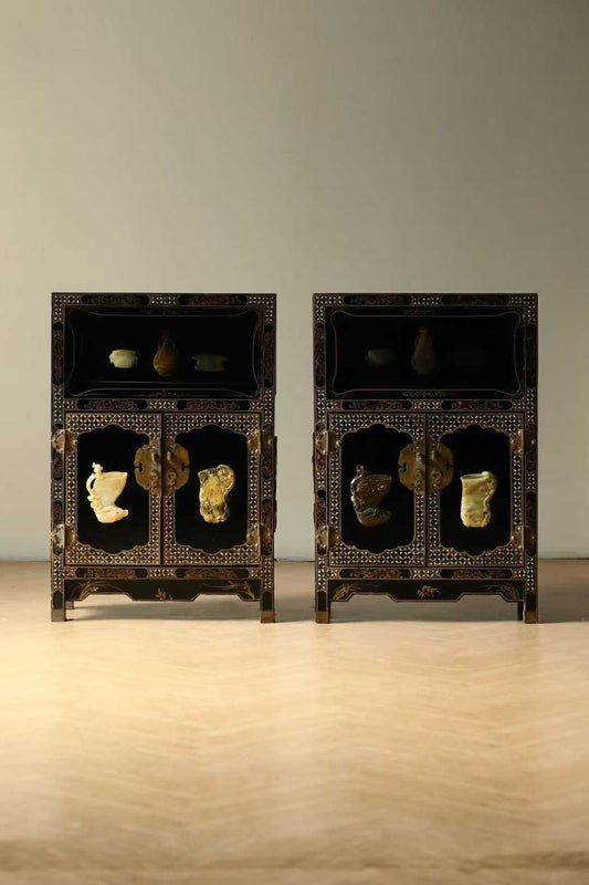 Imperial Black Lacquer Cabinet with Jade Inlays – Handcrafted Unique Masterpiece